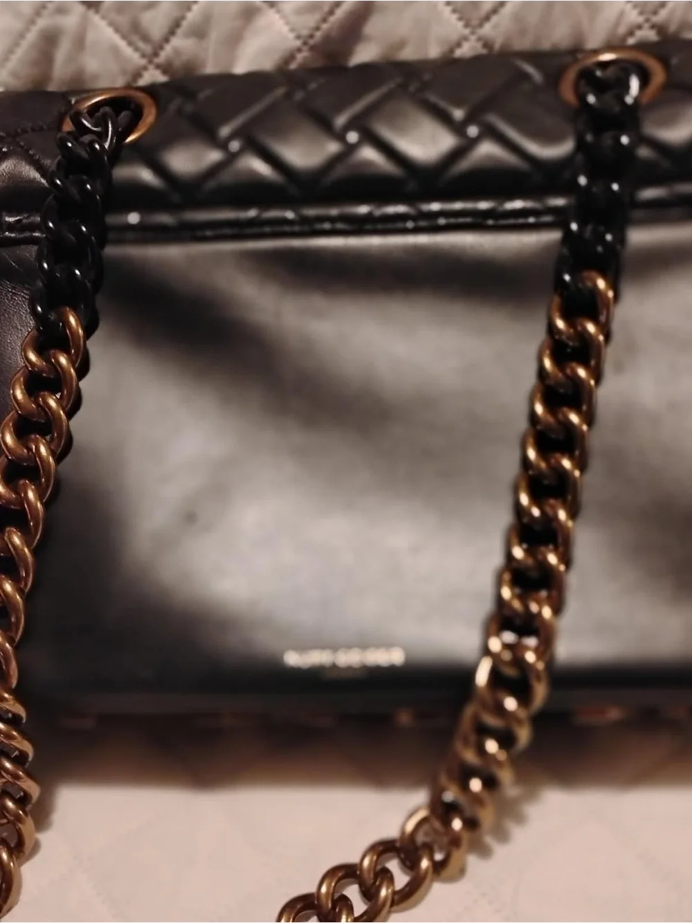 Kurt Geiger Black Quilted Crossbody with Gold Lettering and Chain - Picture 2 of 4